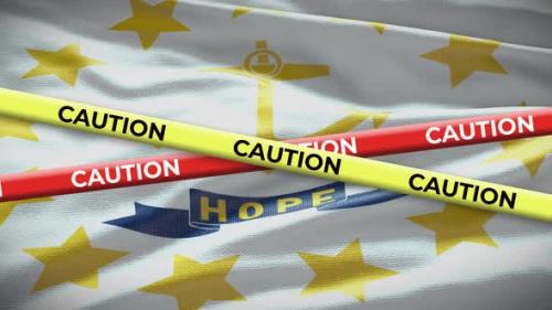 Videohive - Rhode Island state flag waving background with yellow caution tape animation - 40938831 - 40938831