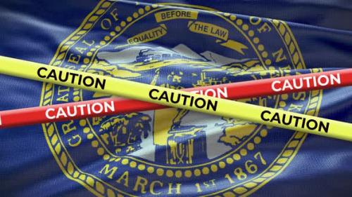 Videohive - Nebraska state flag waving background with yellow caution tape animation - 40938839 - 40938839