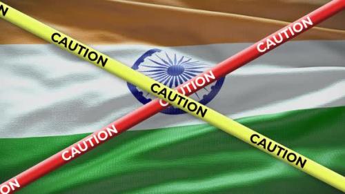 Videohive - India national flag with caution tape animation. Social issue in country, news illustration - 40943082 - 40943082