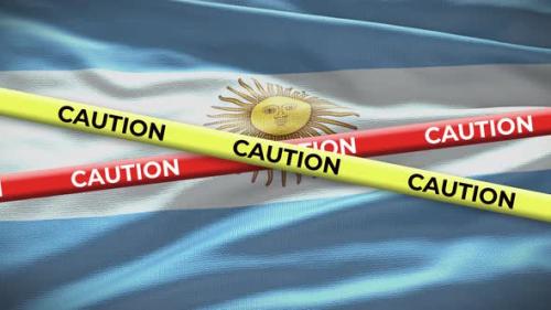 Videohive - Argentina national flag with caution tape animation. Social issue in country, news illustration - 40943084 - 40943084