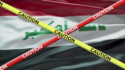 Videohive - Iraq national flag with caution tape animation. Social issue in country, news illustration - 40943085 - 40943085