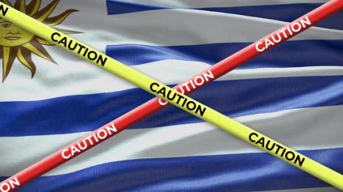 Videohive - Uruguay national flag with caution tape animation. Social issue in country, news illustration - 40943272 - 40943272