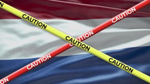 Videohive - Netherlands national flag with caution tape animation. Social issue in country, news illustration - 40943274 - 40943274