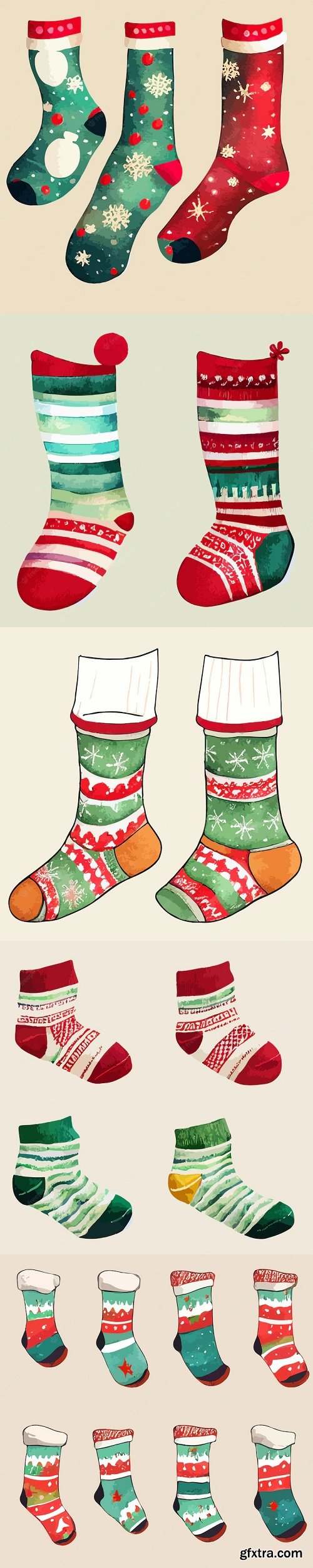 Seamless christmas socks decoration aquarelle socks endless background pattern winter holidays