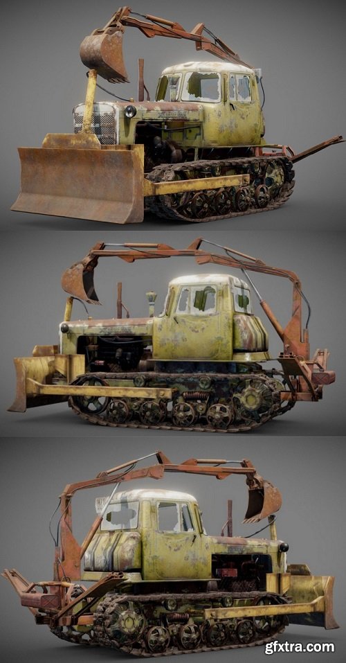 DT-75 rusted diesel tractor yellow iv7 3D Model