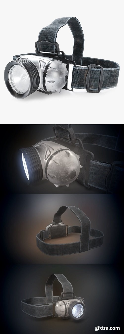 Modern headlamp flashlight on a strap da1 Low-poly 3D model