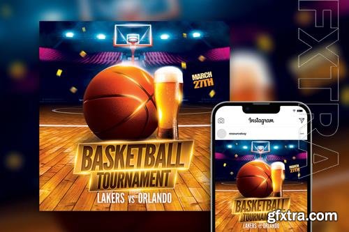 Bold Outstanding Basketball Tournament Instagram Post Template PSD