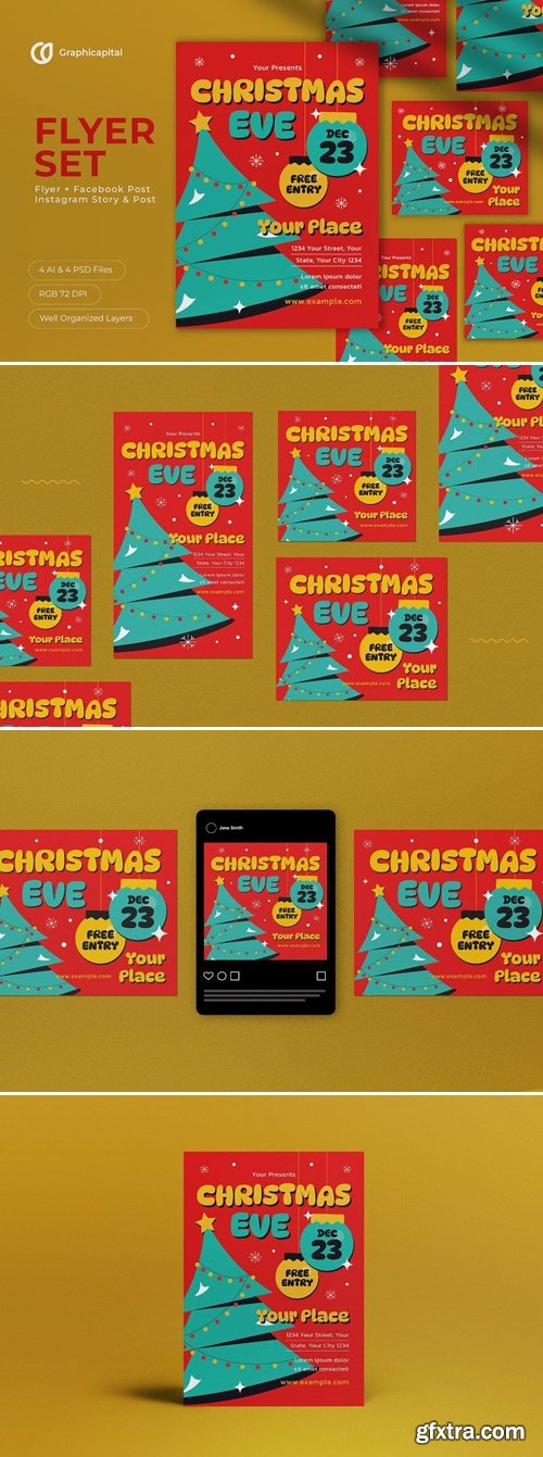 Red Flat Design Christmas Eve Flyer Set 2Q6FA8B