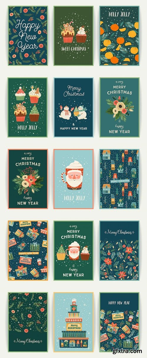 Set of christmas and happy new year cards