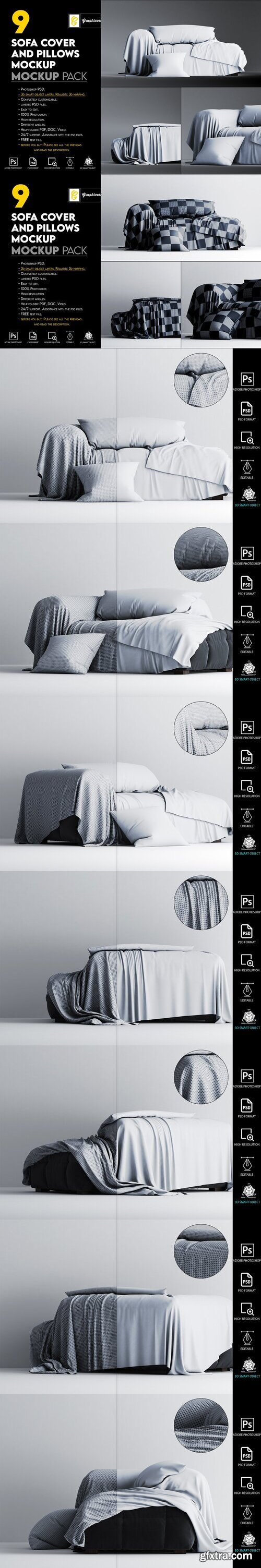 CreativeMarket - Sofa cover and pillows mockup 7465744