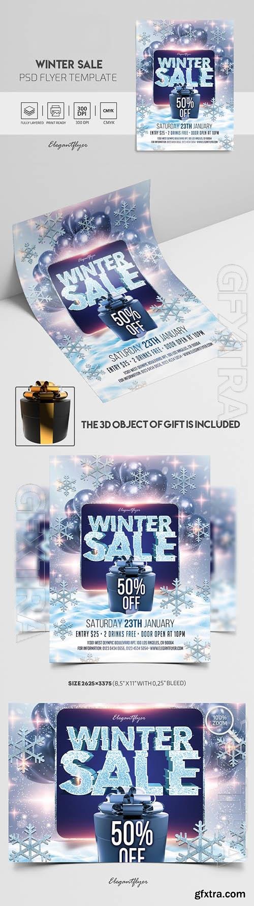 White Starry Winter Sale Flyer Template