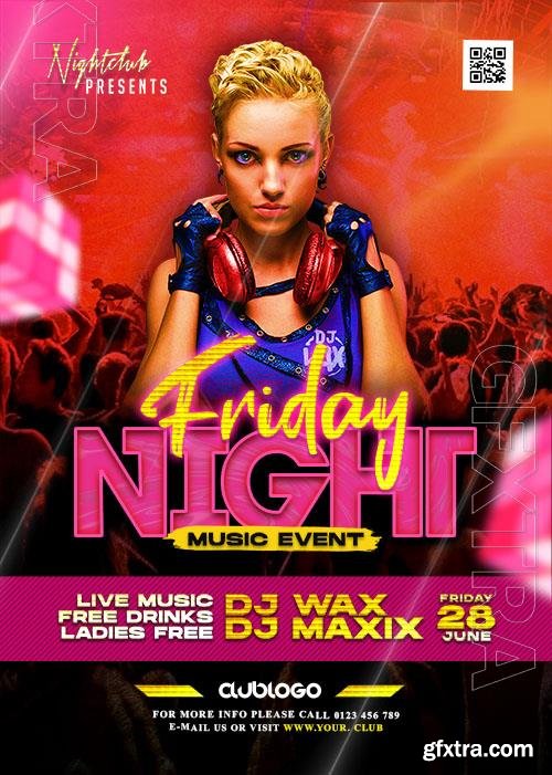 Friday Night Music Party Flyer PSD