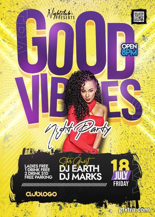 Good Vibes Night Party Flyer PSD