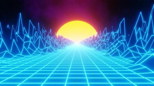 Videohive - Dynamic Retro Background 80s, futuristic technology backgroun, outer space, star sky, sun and nebula - 41025003 - 41025003