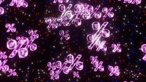 Videohive - Purple neon percents symbols fall down space with twinkling stars, looped 3d render - 41029925 - 41029925