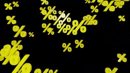 Videohive - Yellow percent symbols fall down isolated on black background, looped 3d render - 41029929 - 41029929