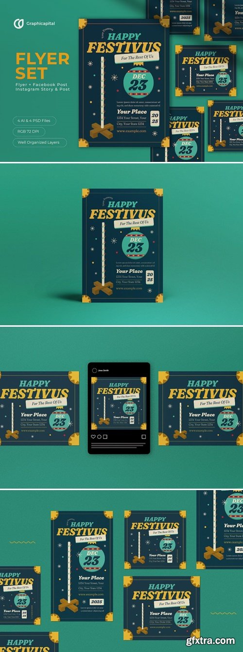 Blue Flat Design Festivus Flyer Set 465SXBW