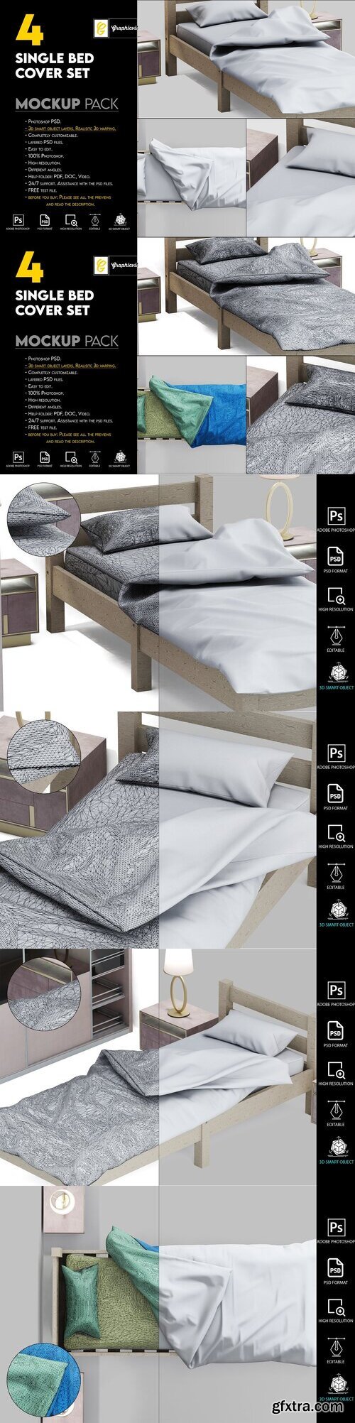 Creativemarket - Single bed cover set mockup 7466089