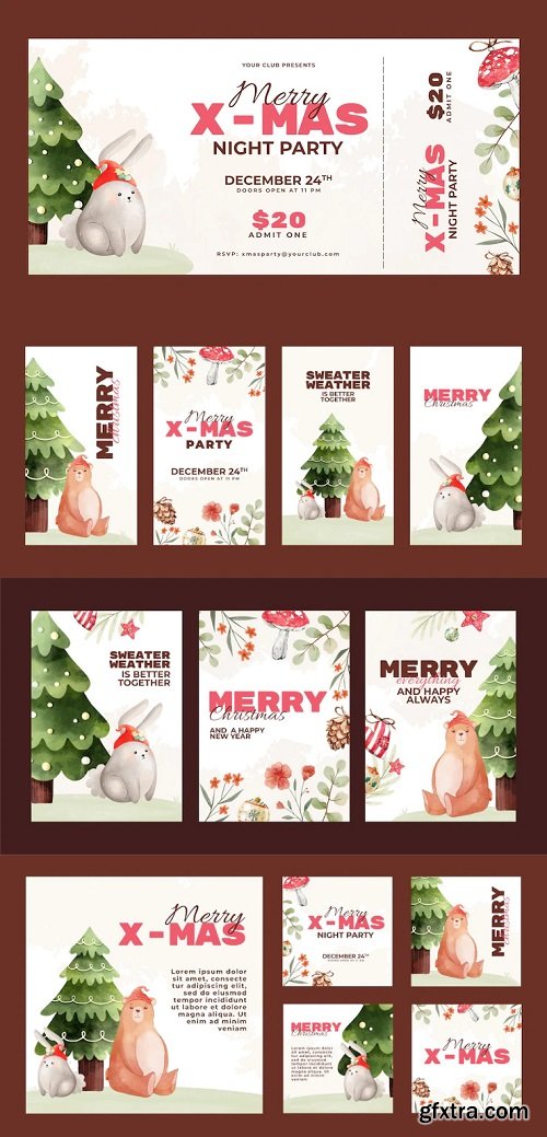 Watercolor christmas templates