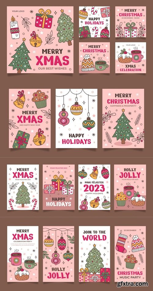 Hand drawn christmas instagram posts collection