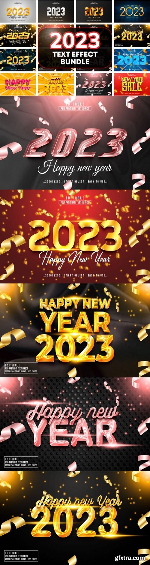 2023 New Year 3D PSD Text Effect Bundle