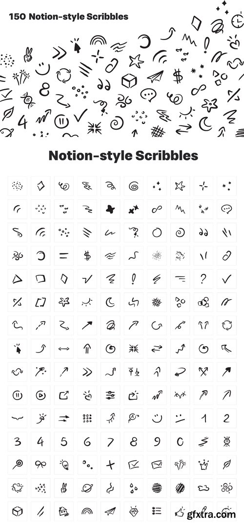 150 Notion Scribbles [PNG/SVG] Templates