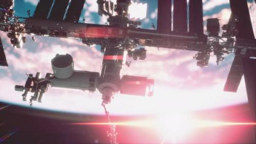 Videohive - Close Up ISS Flying Over Earth Globe Atmosphere - 40300741 - 40300741