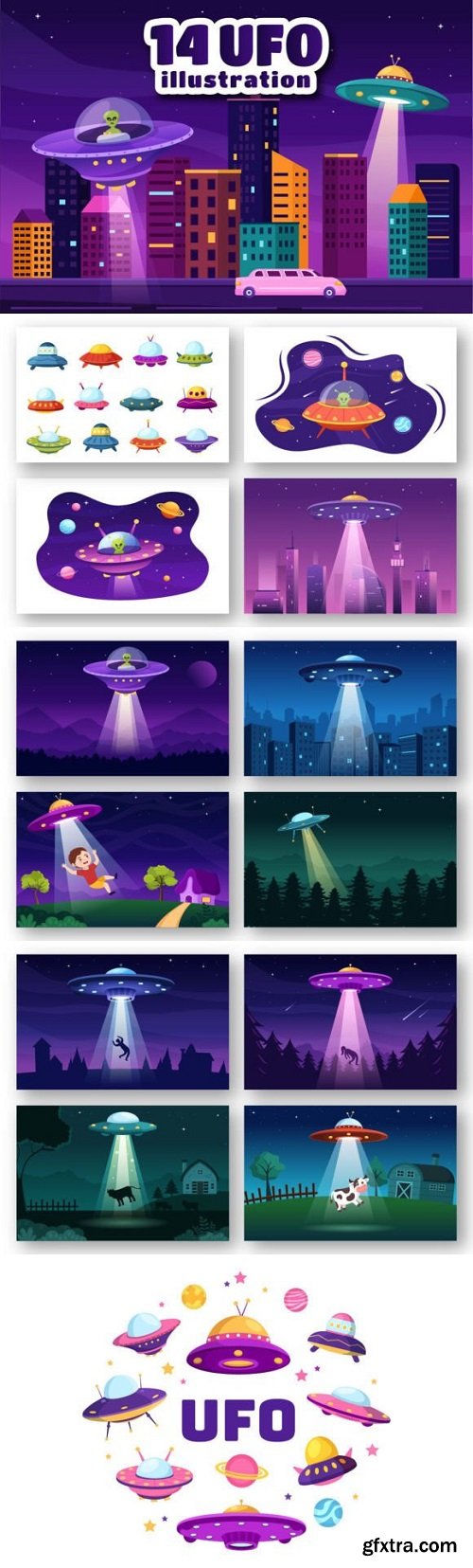 14 UFO Flying Spaceship Illustration