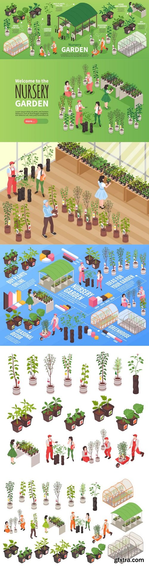 Isometric nursery garden infographics & icons