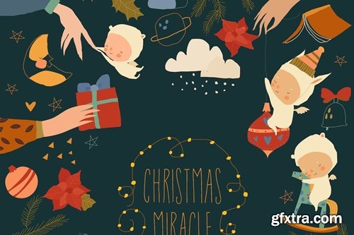 Vector Merry Christmas Party Poster with Angels KM2X6GM