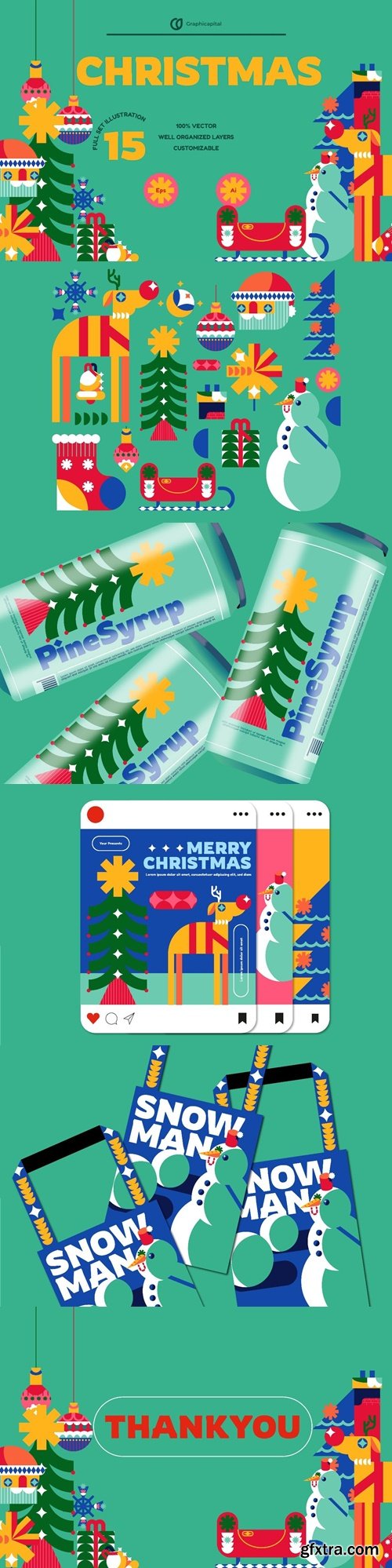 Turquoise Flat Design Christmas Illustration Set NQV6AE6