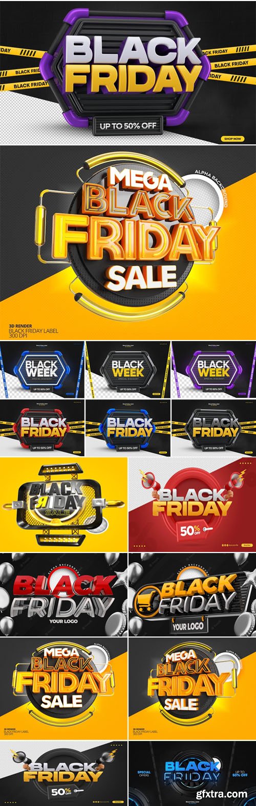 Black Friday - 20+ Super Sale 3D Renders PSD Templates Collection