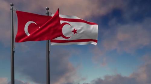 Videohive - Northern Cyprus Flag Waving Along With The National Flag Of The Turkey - 4K - 41220645 - 41220645