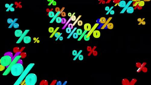 Videohive - Colorful percent symbols fall down isolated on black background, looped 3d render - 41486225 - 41486225