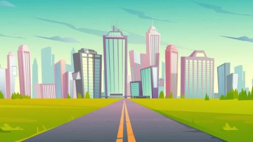 Videohive - Cartoon City Building Skyscraper Animation with Road - 41486336 - 41486336