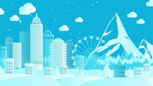 Videohive - Winter Paper City Building Animation with Snow Falling - 41486342 - 41486342