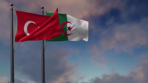 Videohive - Algeria Flag Waving Along With The National Flag Of The Turkey 2K - 41486535 - 41486535