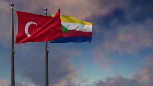 Videohive - Comoros Flag Waving Along With The National Flag Of The Turkey 4K - 41500337 - 41500337