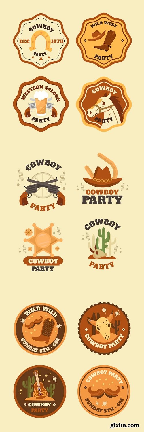 Hand drawn cowboy party labels