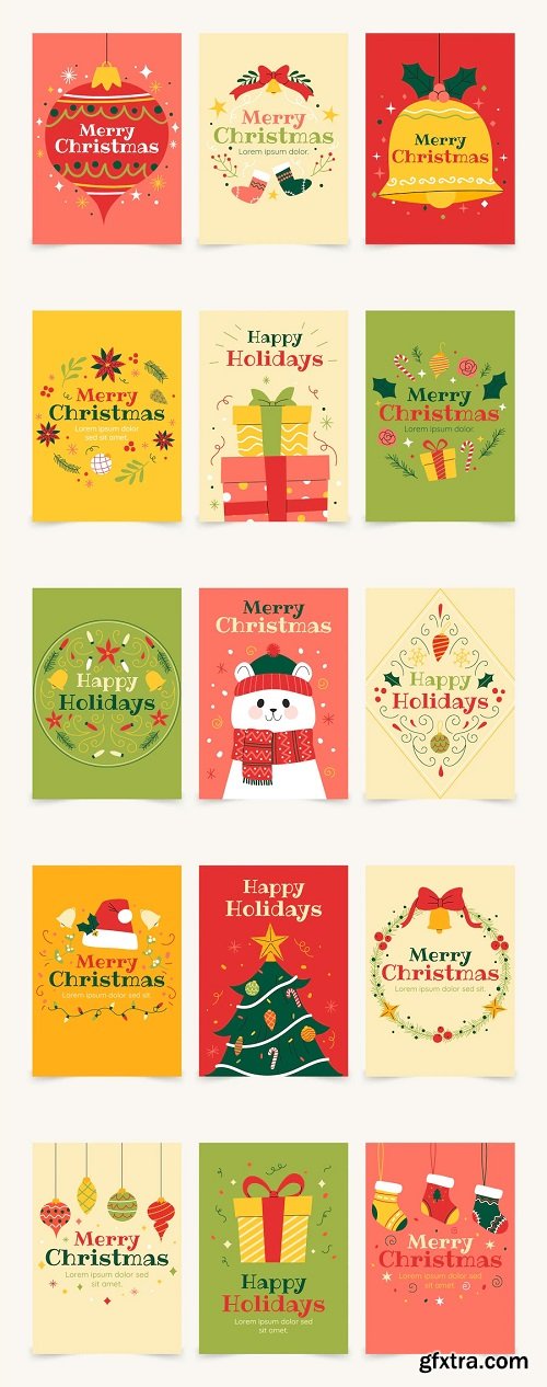 Flat christmas greeting cards collection