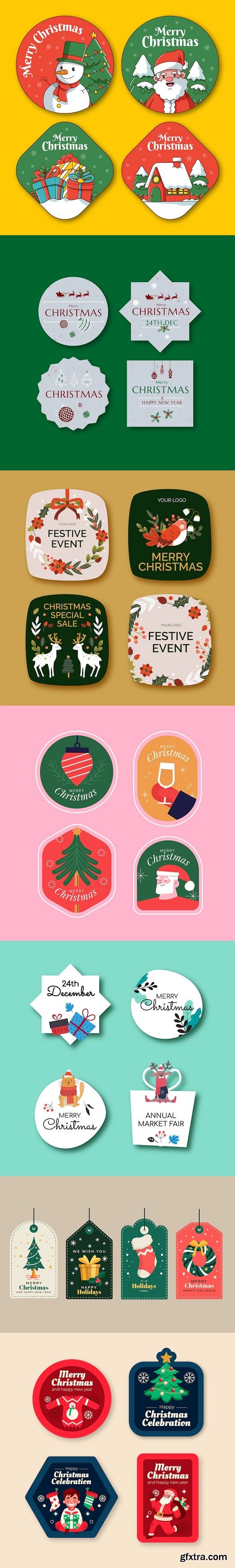 Christmas season celebration labels collection