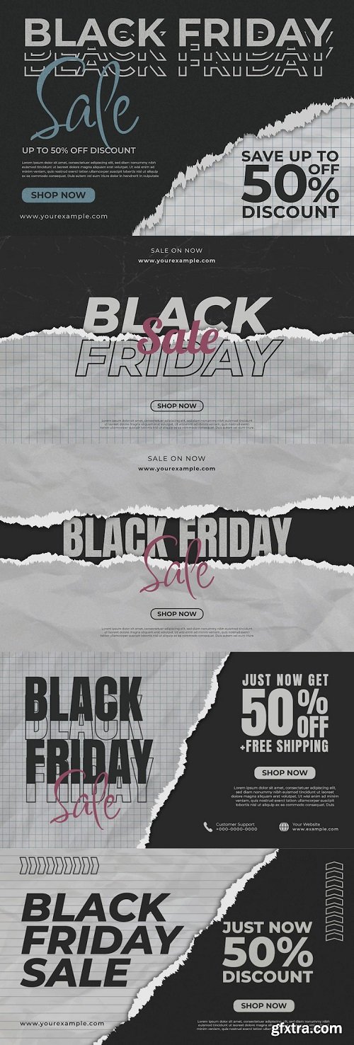 Black friday banner template torn paper effect retro style simple