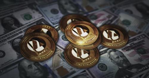 Videohive - Avalanche Avax cryptocurrency coin over Dollar banknotes - 41666492 - 41666492