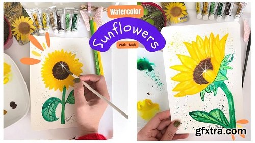 Watercolor Flower: Sunflower - How to Paint a Sunflower: Front View and Side View