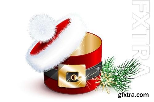 Christmas winter round gift box, looking like santa claus with santa hat and belt isolated
