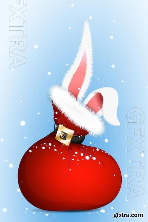 Santa's bag with sticking out rabbit ears, concept of christmas and chinese new year