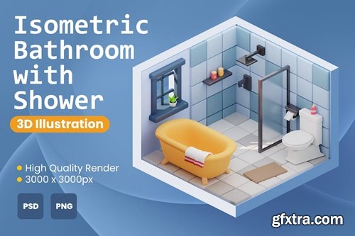 3D Isometric Bathroom with Shower Illustration H9C36UE