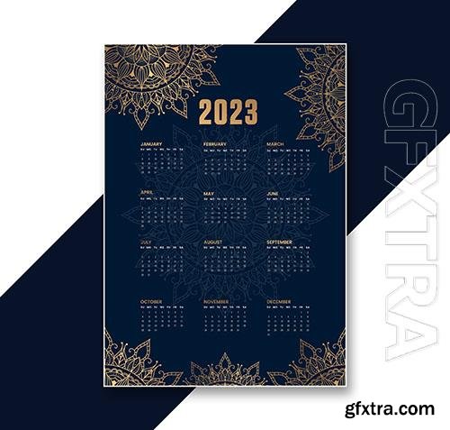 Calendar template 2023 new year with golden patterns