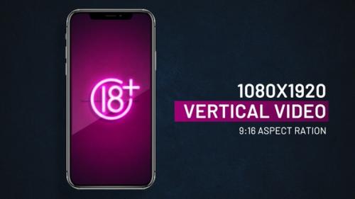 Videohive - 18 plus neon sign vertical video - 41686617 - 41686617