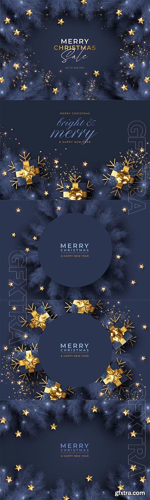 Vector christmas background with winter nature and ornaments